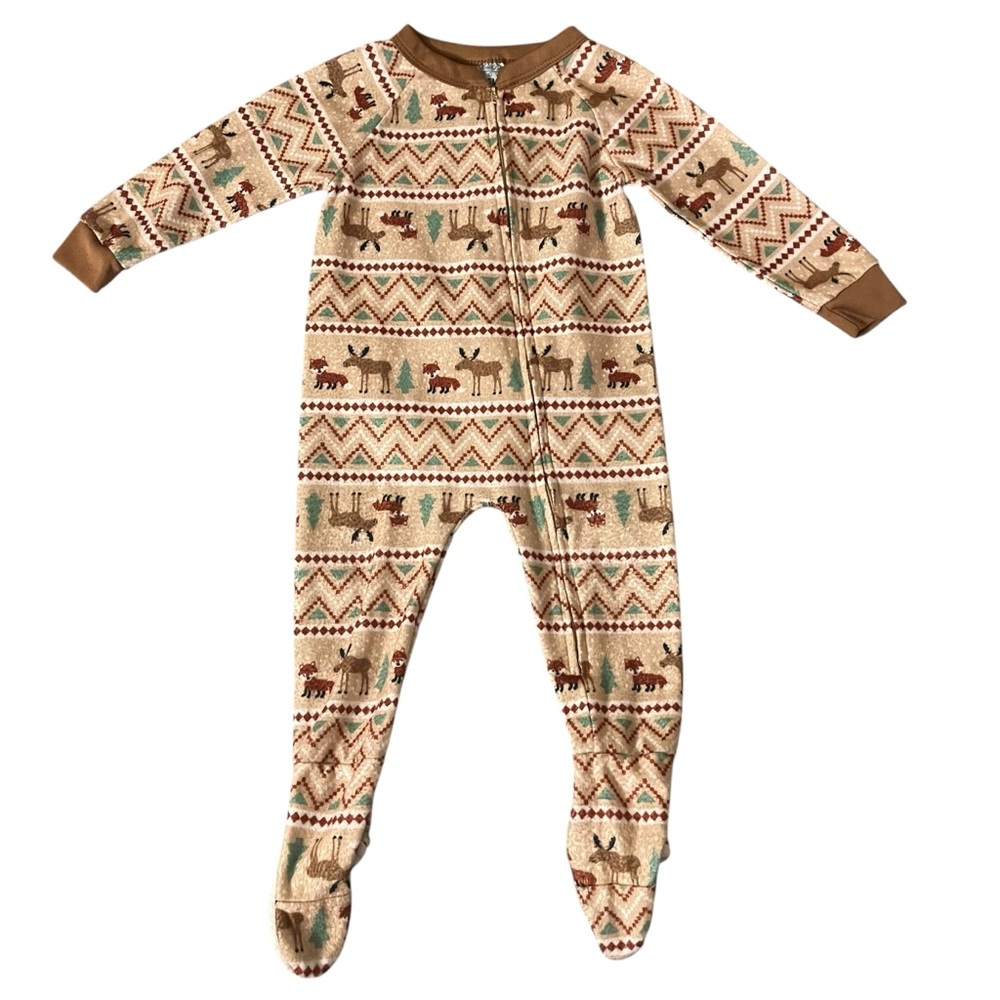 Mon Petit Boy Christmas‎ Holiday Zip-Up Onesie Size 24 Months